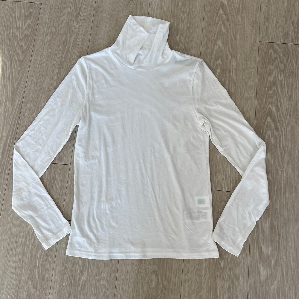 J Crew Feather Jersey Turtleneck Long Sleeve Shirt Womens Medium White Flaw Read
